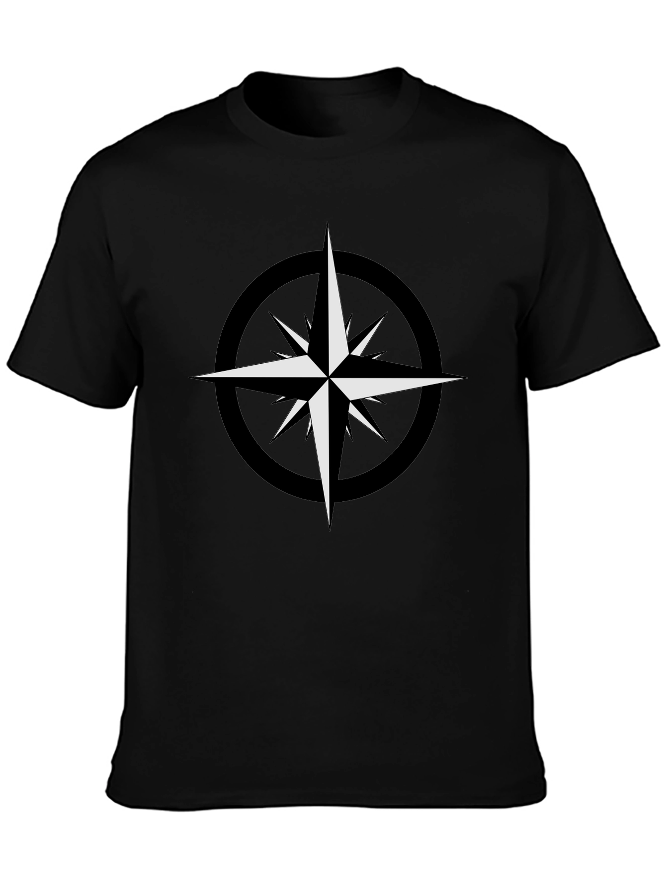 Black T-Shirt with Compass Star Graphic