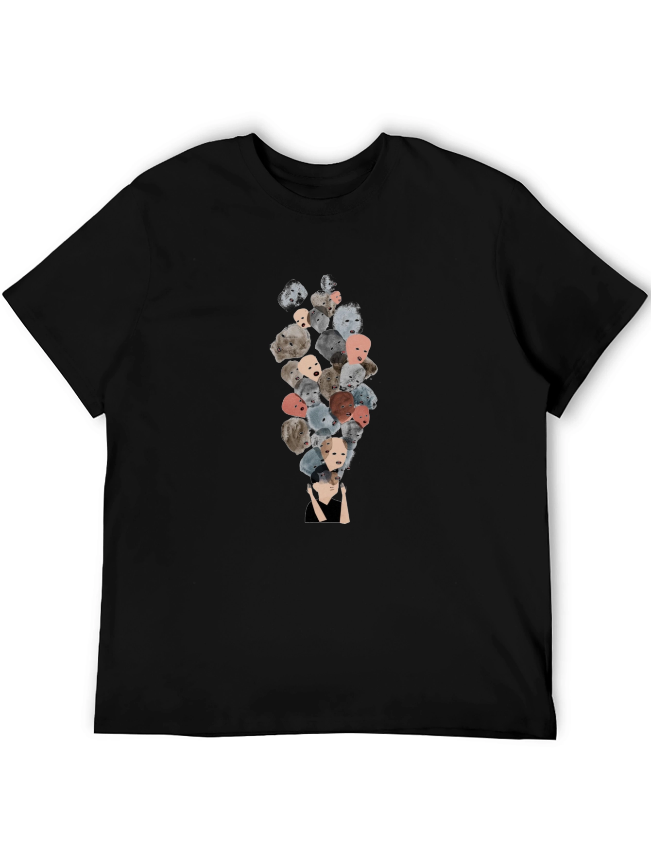 Unique Faces Graphic Print Black T-Shirt