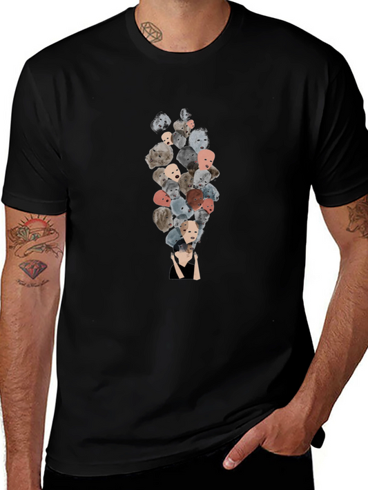 Unique Faces Graphic Print Black T-Shirt