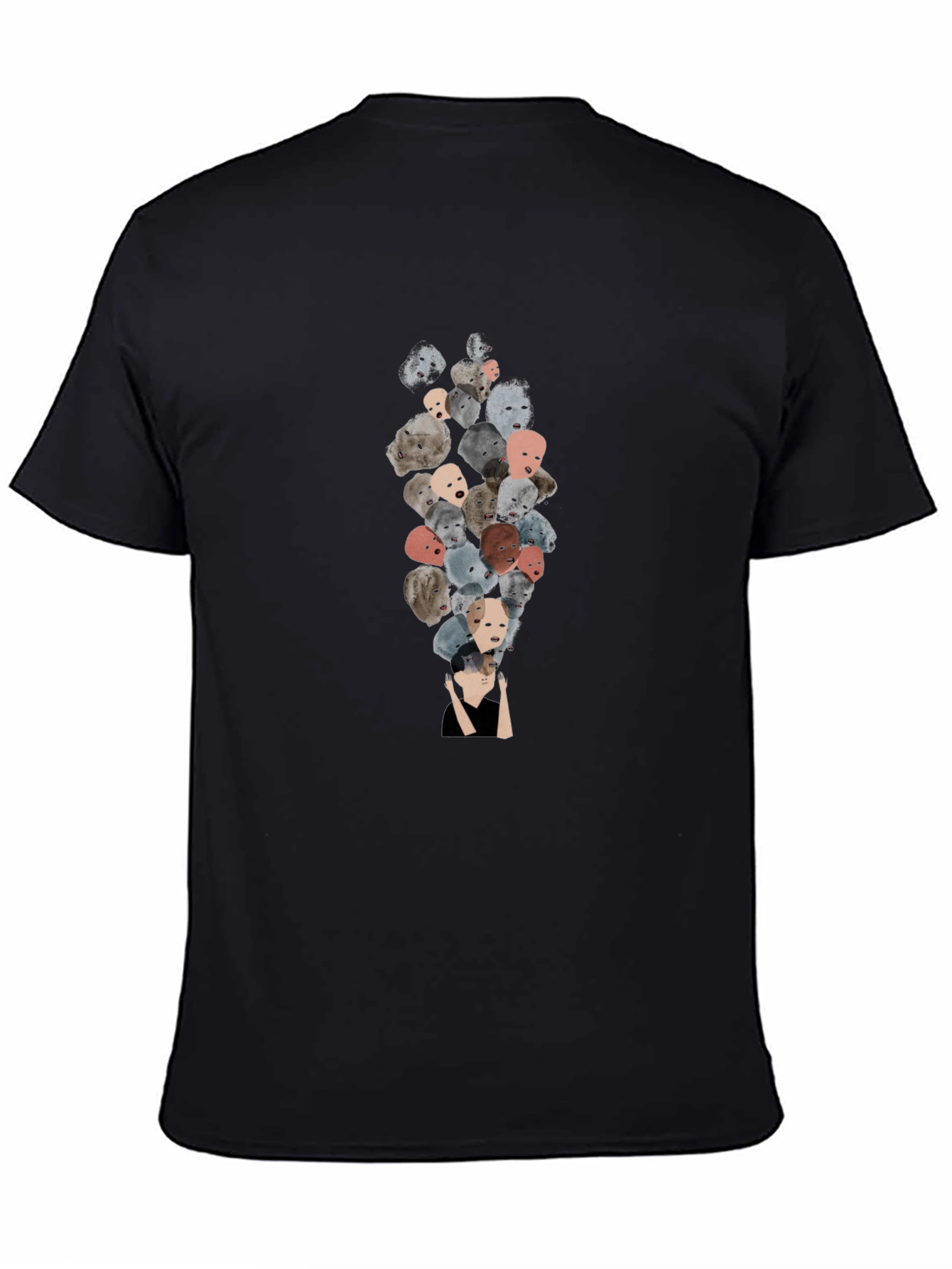 Unique Faces Graphic Print Black T-Shirt