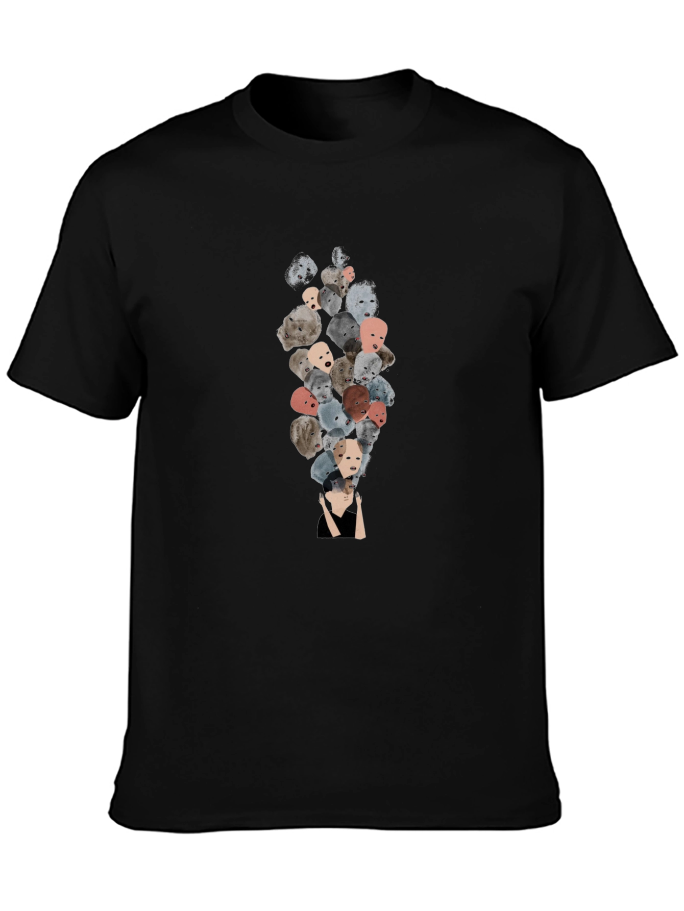 Unique Faces Graphic Print Black T-Shirt