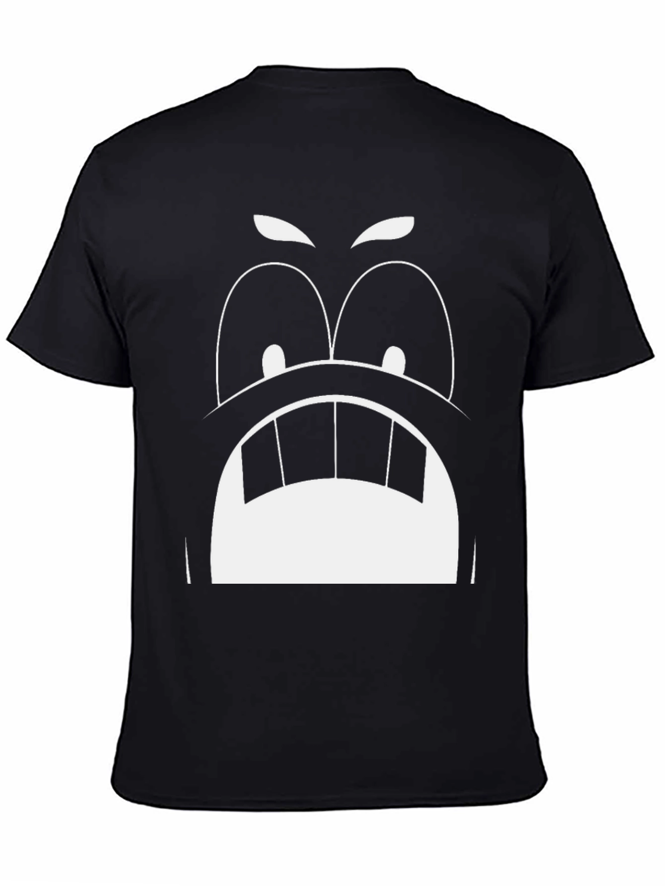 Angry Cartoon Face Graphic Tee - Black Cotton T-Shirt