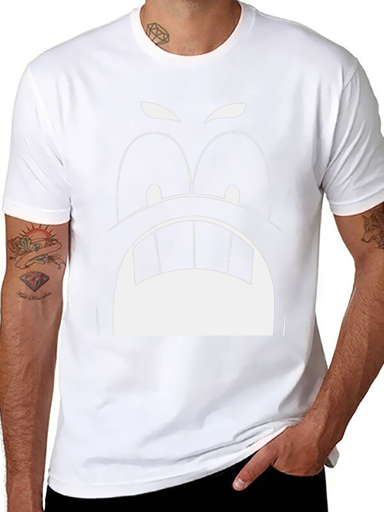 Angry Cartoon Face Graphic Tee - Black Cotton T-Shirt