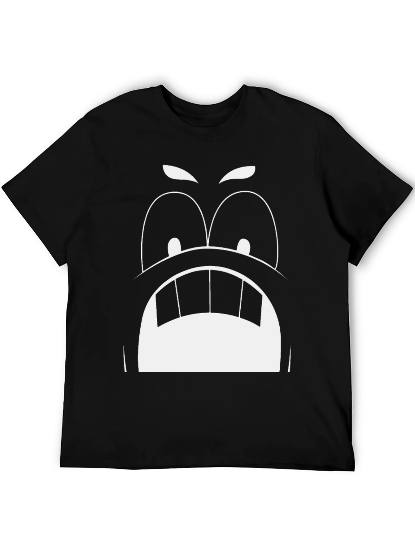 Angry Cartoon Face Graphic Tee - Black Cotton T-Shirt