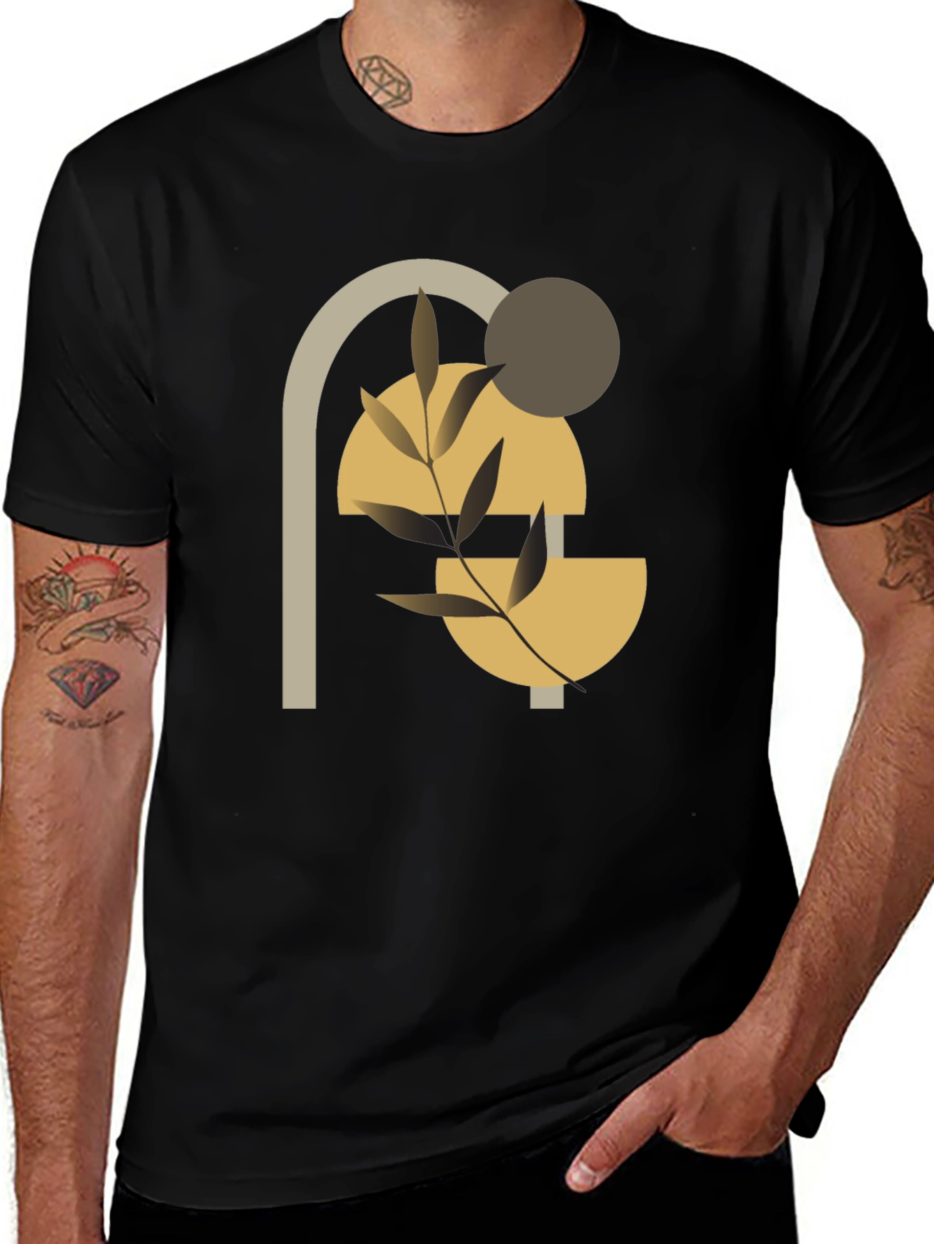Abstract Geometric Plant Black T-Shirt