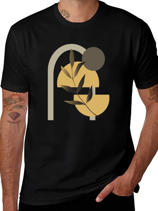 Abstract Geometric Plant Black T-Shirt