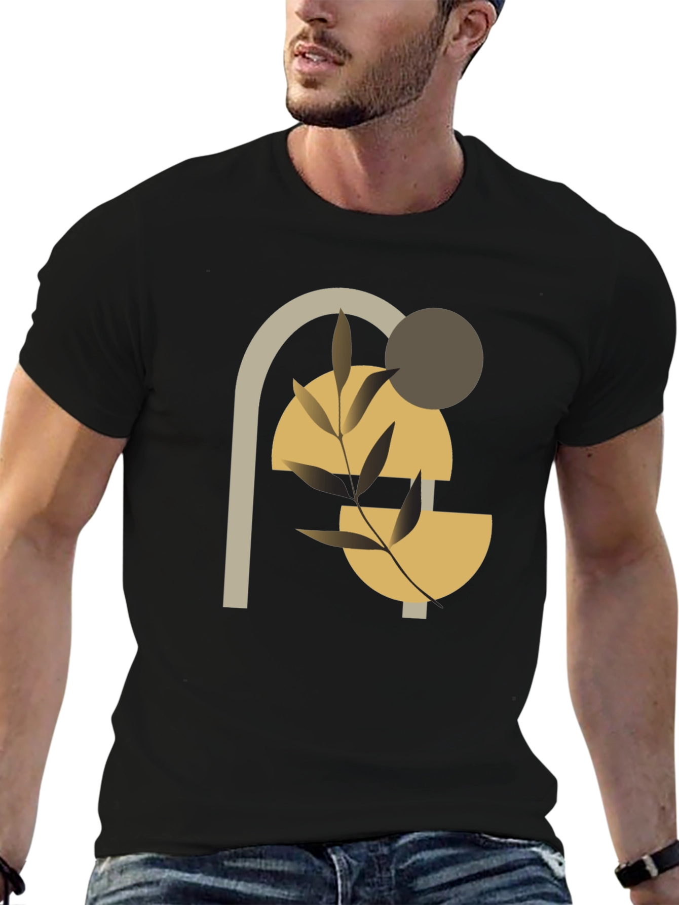 Abstract Geometric Plant Black T-Shirt