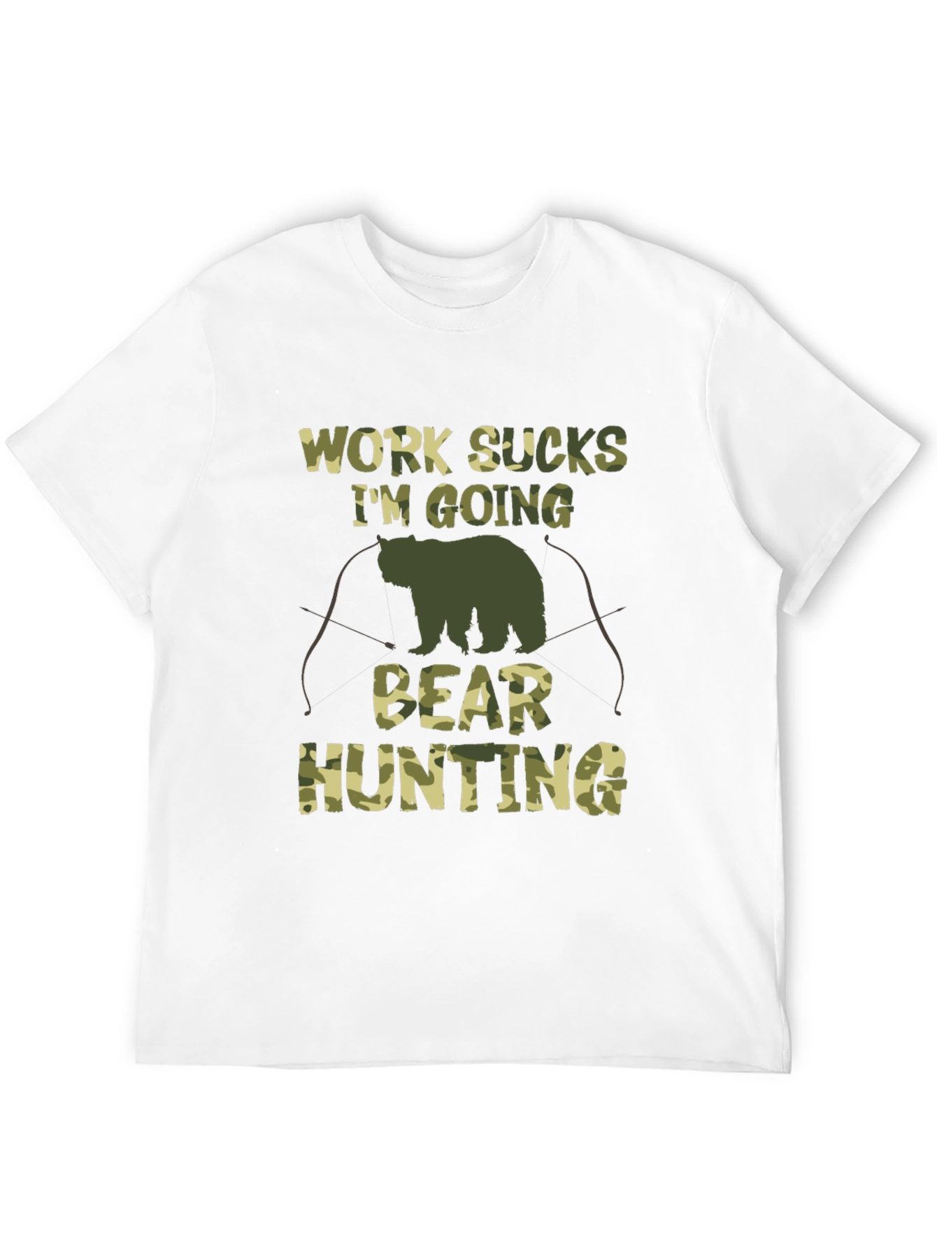 Work Sucks Bear Hunting Camo Graphic T-Shirt