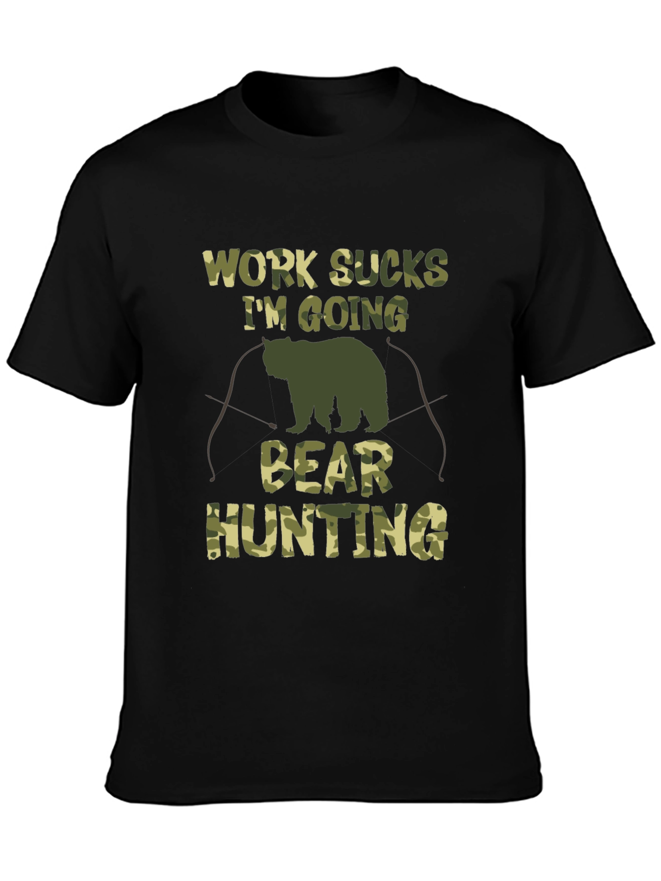 Work Sucks Bear Hunting Camo Graphic T-Shirt