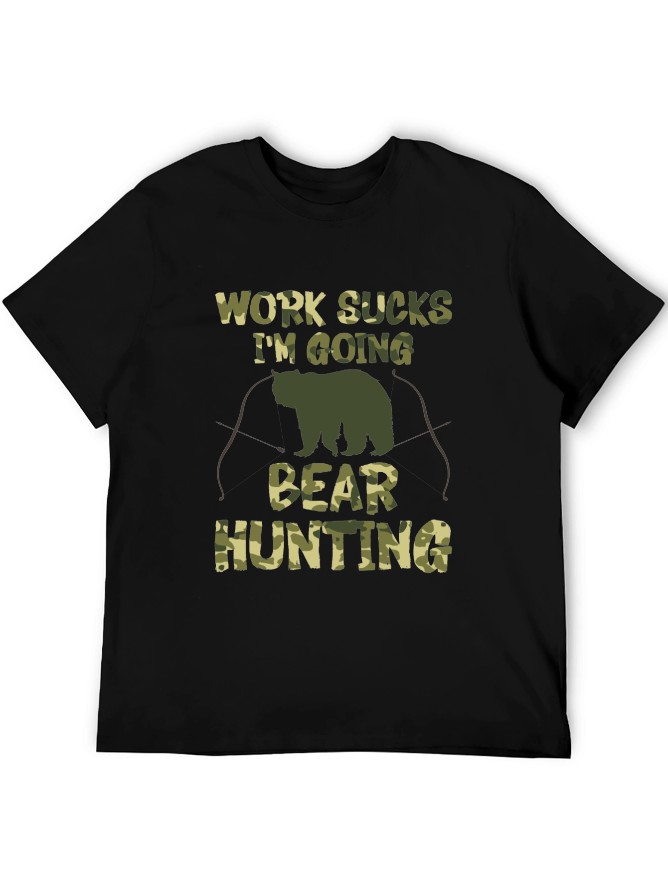 Work Sucks Bear Hunting Camo Graphic T-Shirt