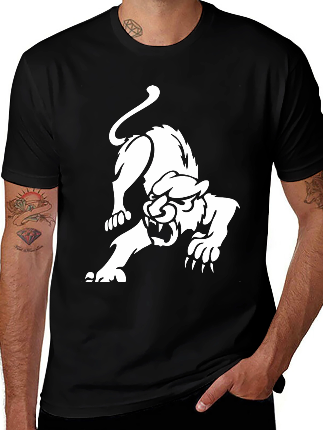 Black T-Shirt with White Panther Graphic
