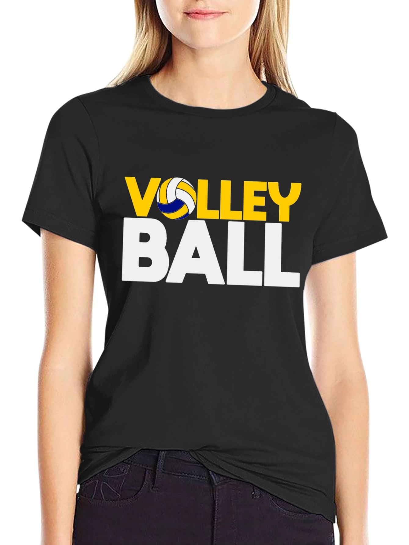 Volleyball Graphic Print Black T-Shirt