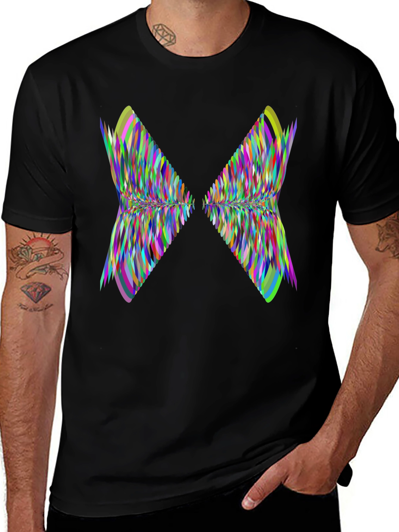 Abstract Butterfly Wing Graphic Tee - Black Casual Shirt