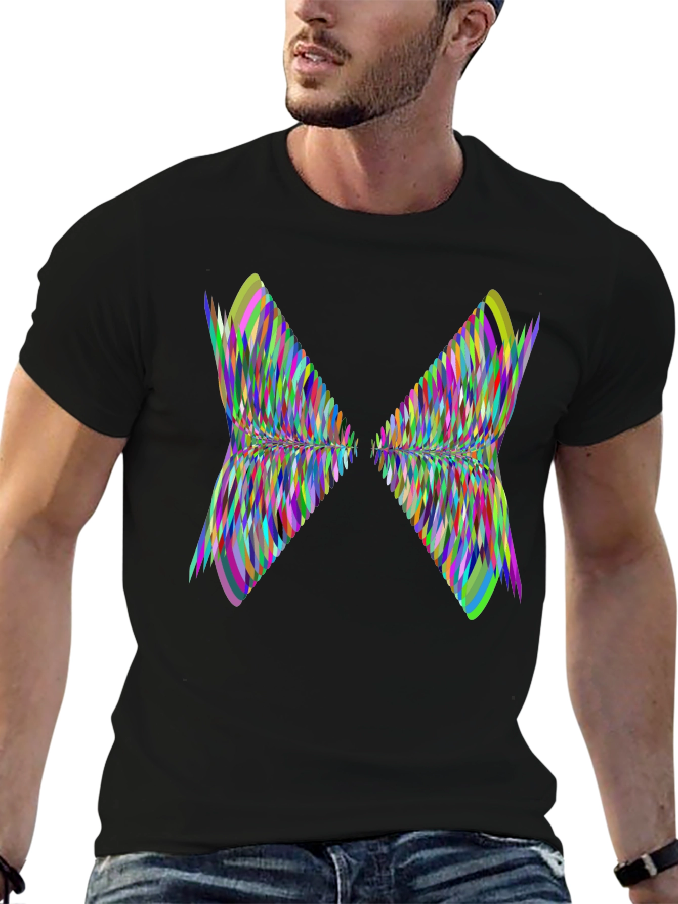 Abstract Butterfly Wing Graphic Tee - Black Casual Shirt