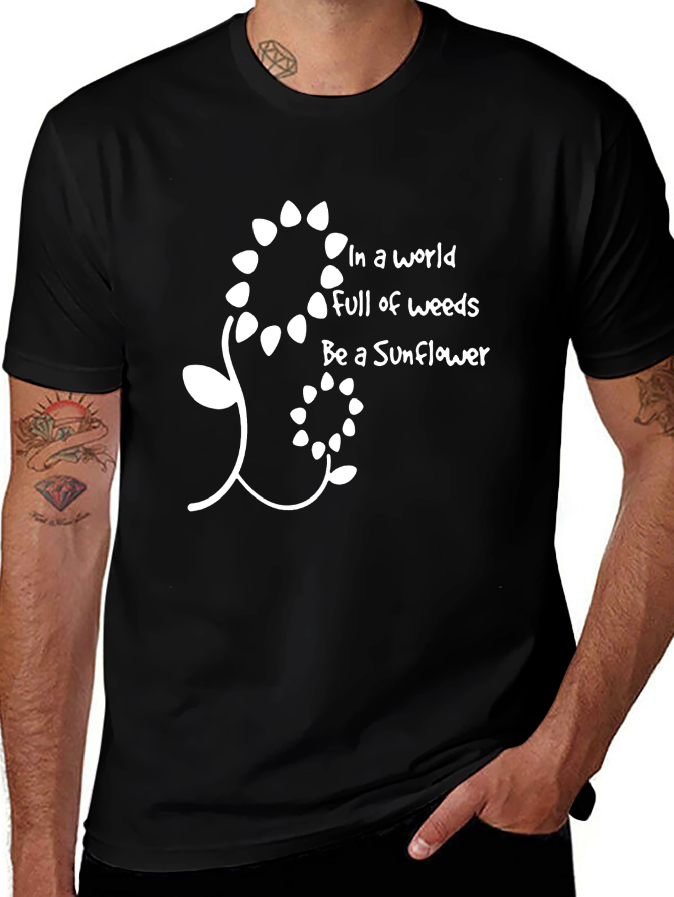 Be A Sunflower Graphic Tee - Trendy Black T-Shirt