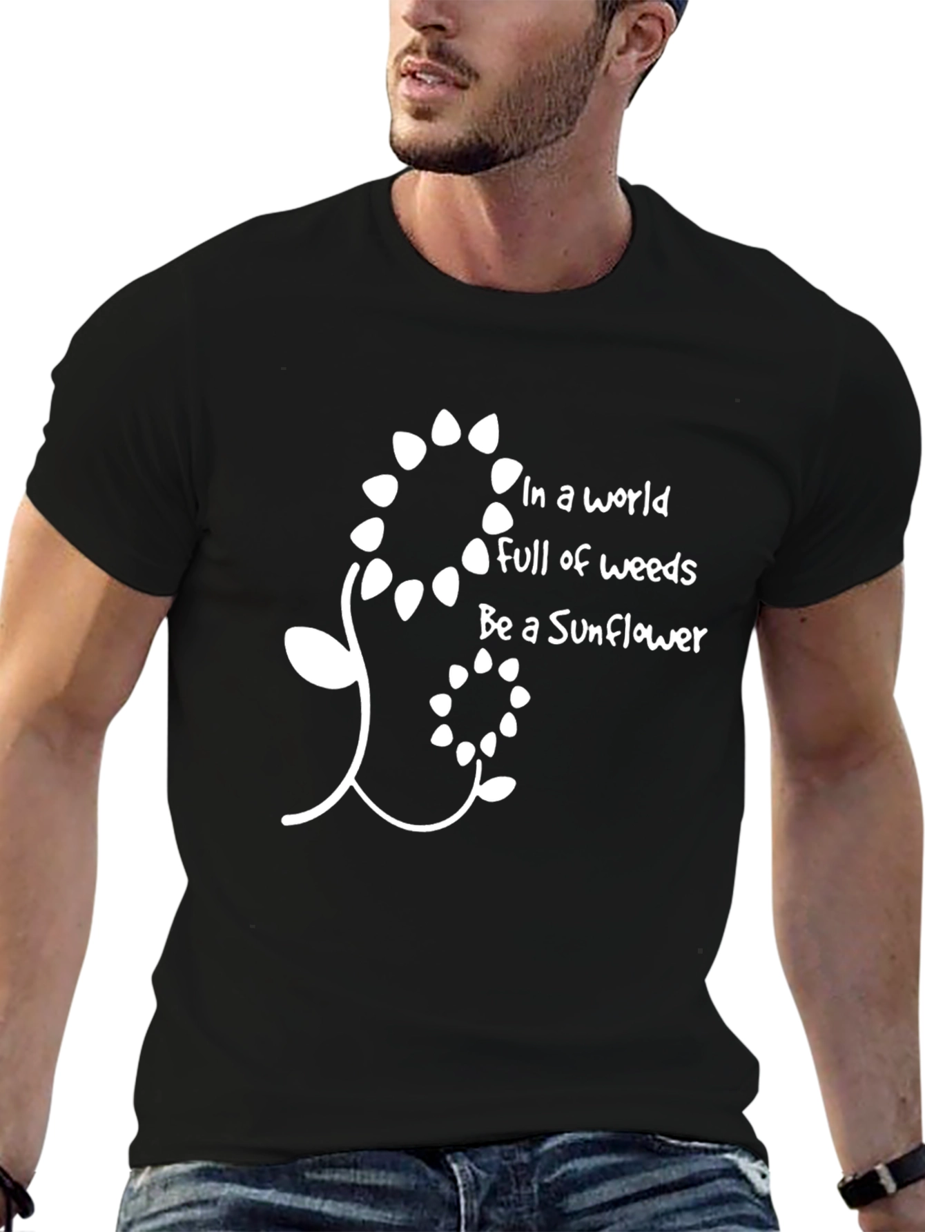 Be A Sunflower Graphic Tee - Trendy Black T-Shirt