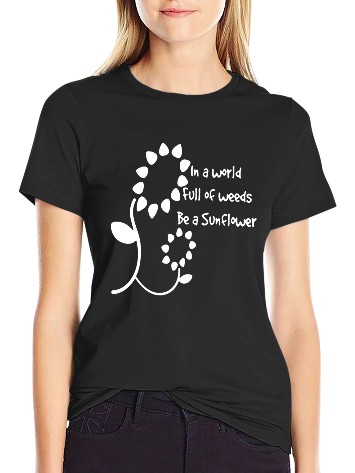 Be A Sunflower Graphic Tee - Trendy Black T-Shirt