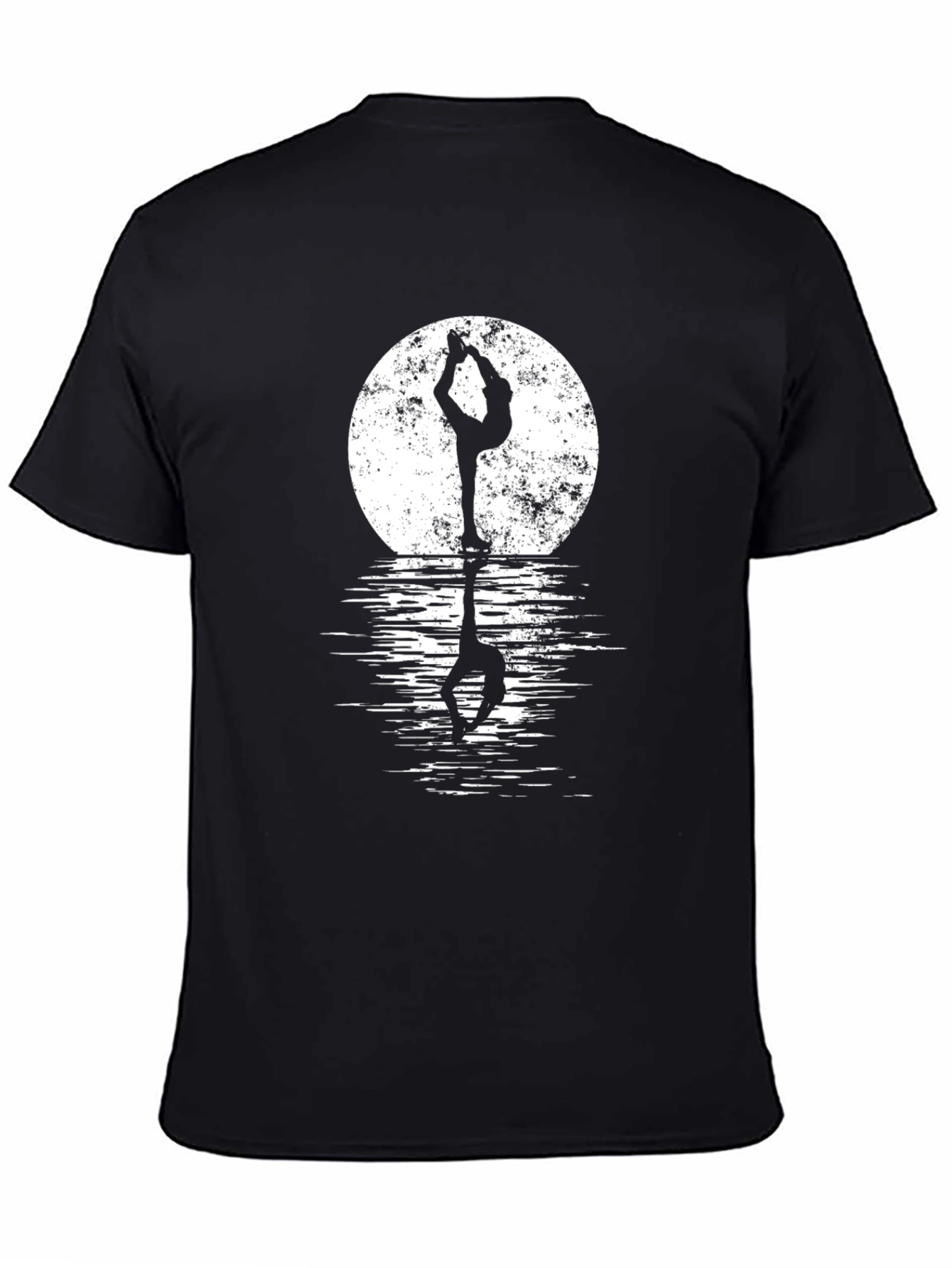 Yoga Moon Reflection Black Graphic Tee Shirt