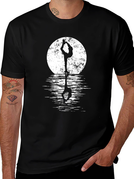Yoga Moon Reflection Black Graphic Tee Shirt