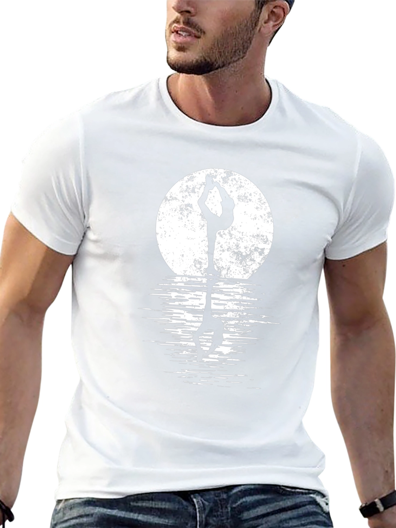 Yoga Moon Reflection Black Graphic Tee Shirt