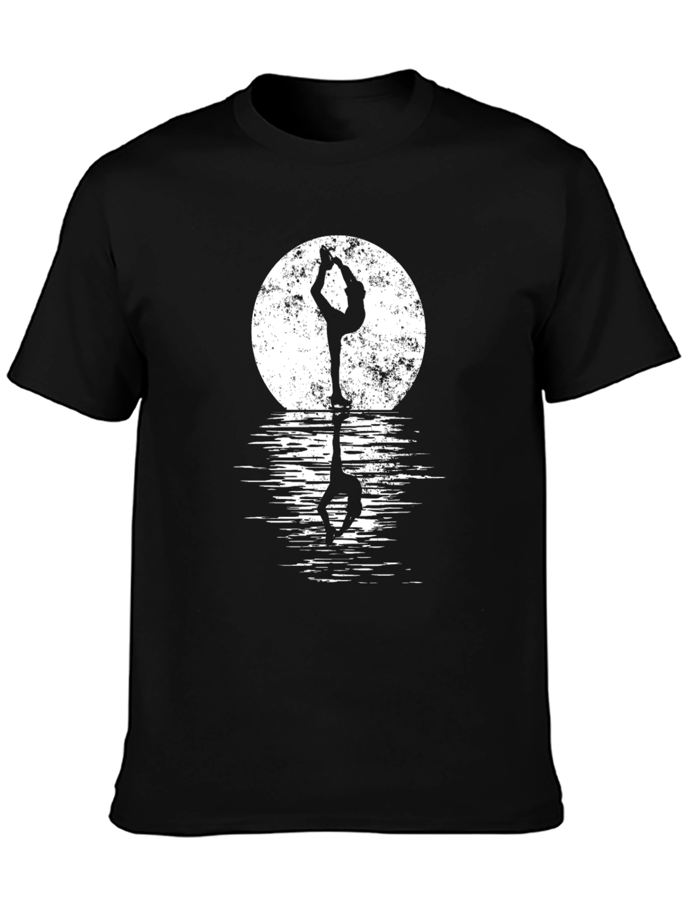 Yoga Moon Reflection Black Graphic Tee Shirt