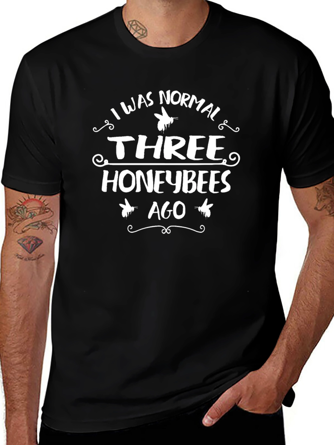 Three Honeybees Ago Black T-Shirt