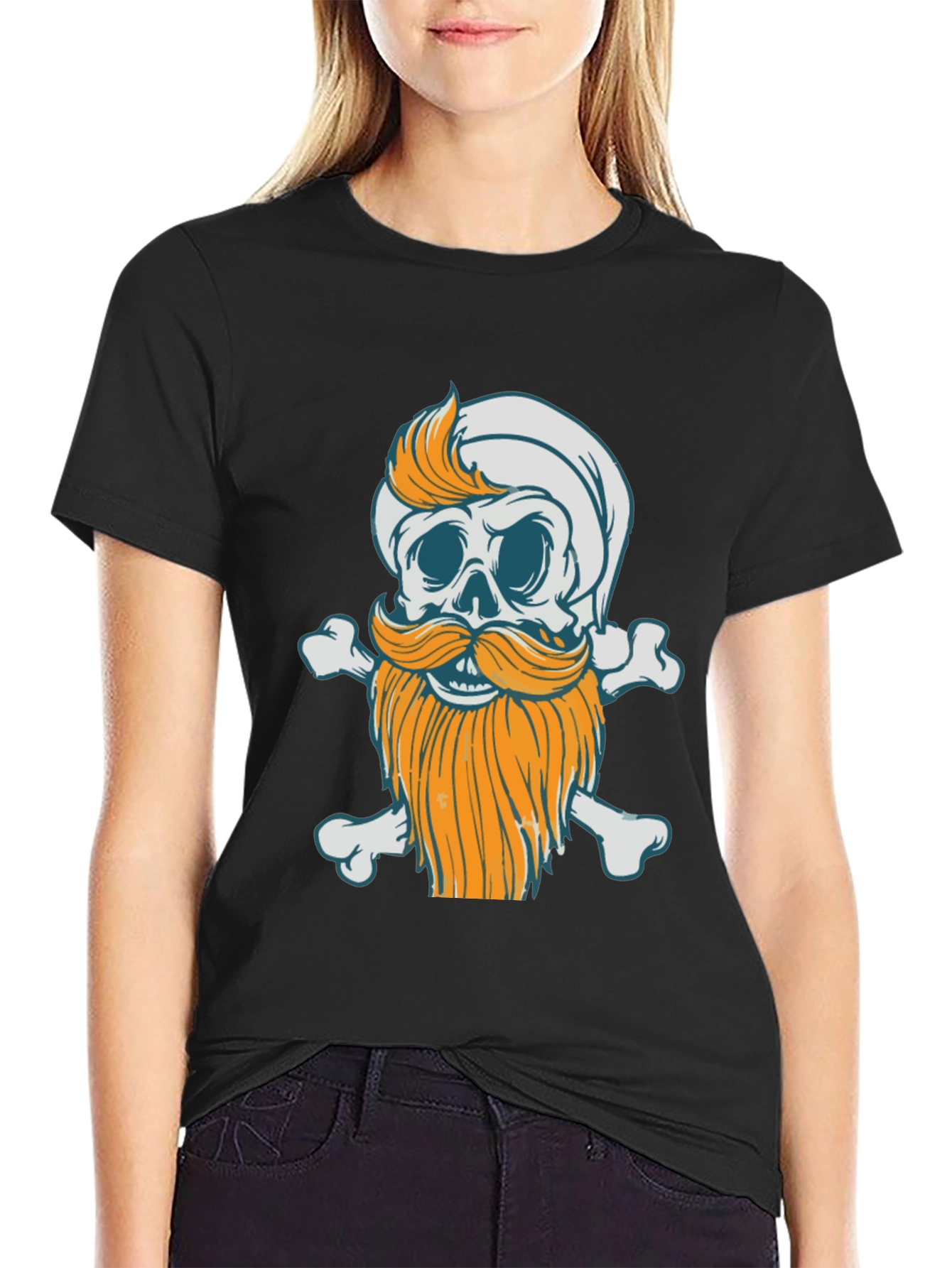 Bearded Skull & Crossbones Graphic Tee - Black