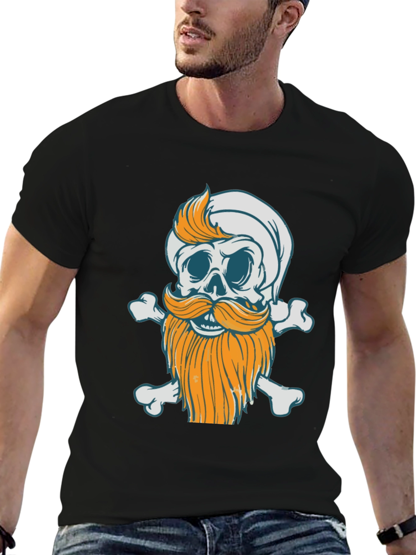 Bearded Skull & Crossbones Graphic Tee - Black