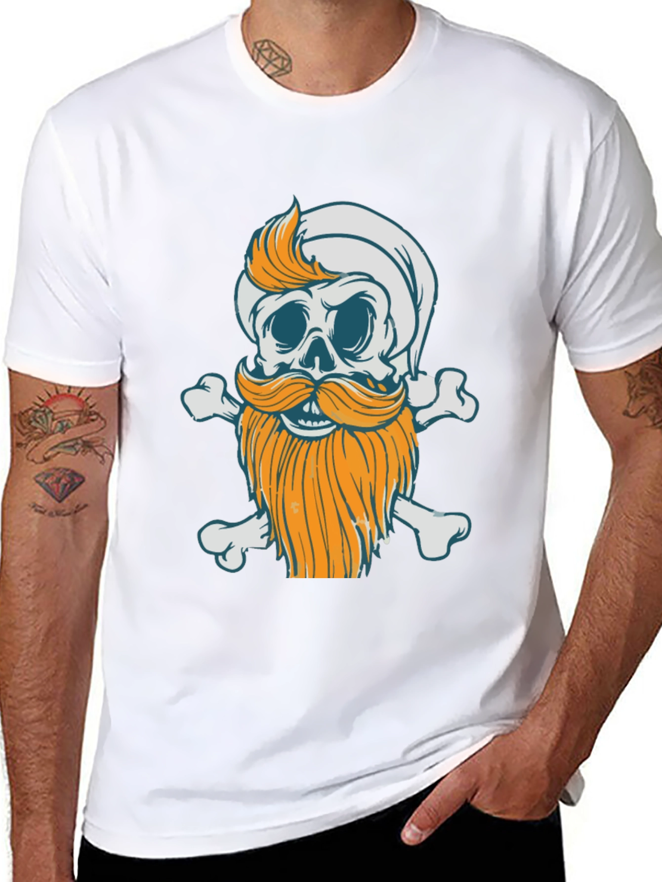 Bearded Skull & Crossbones Graphic Tee - Black