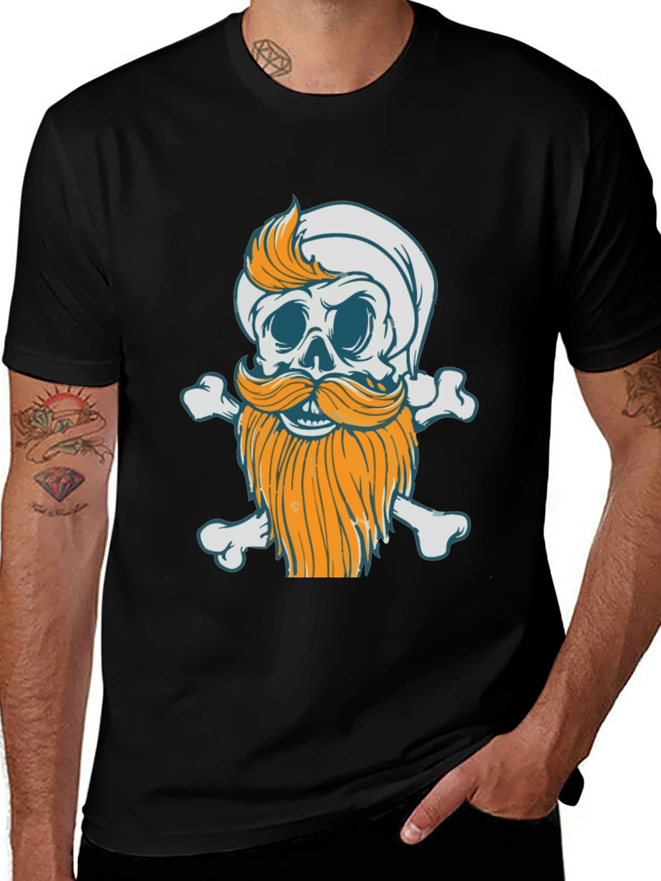 Bearded Skull & Crossbones Graphic Tee - Black