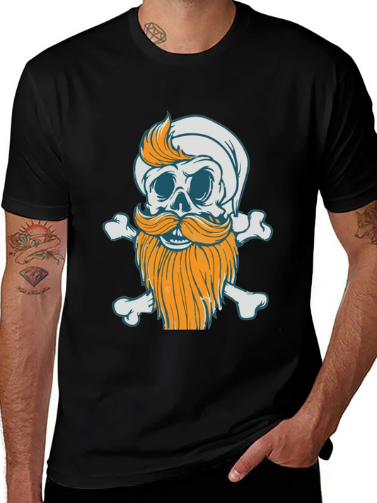 Bearded Skull & Crossbones Graphic Tee - Black