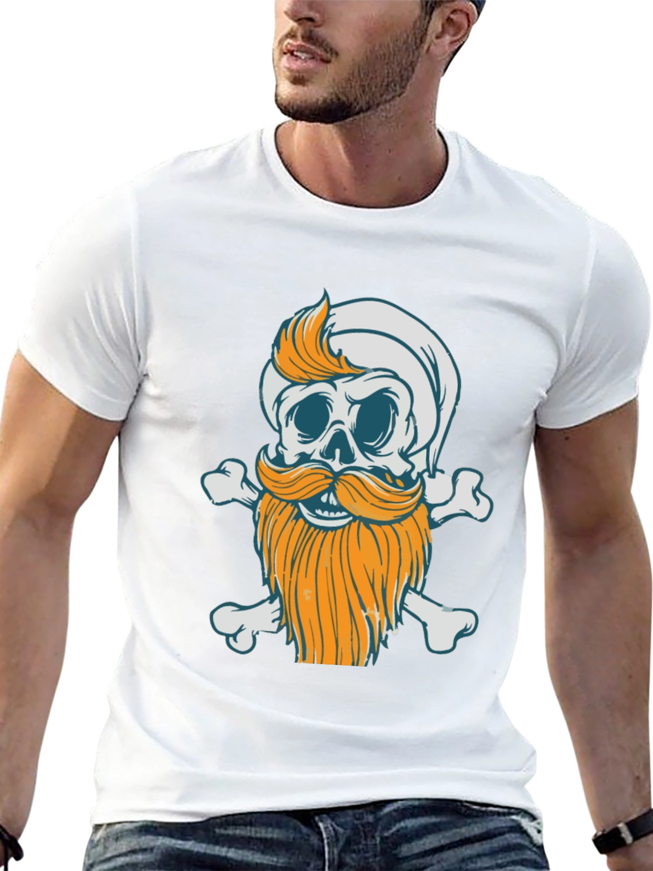 Bearded Skull & Crossbones Graphic Tee - Black