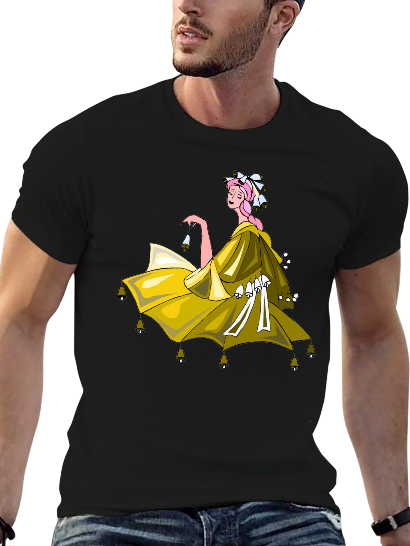 Whimsical Bell Dancer Graphic Tee - Black
