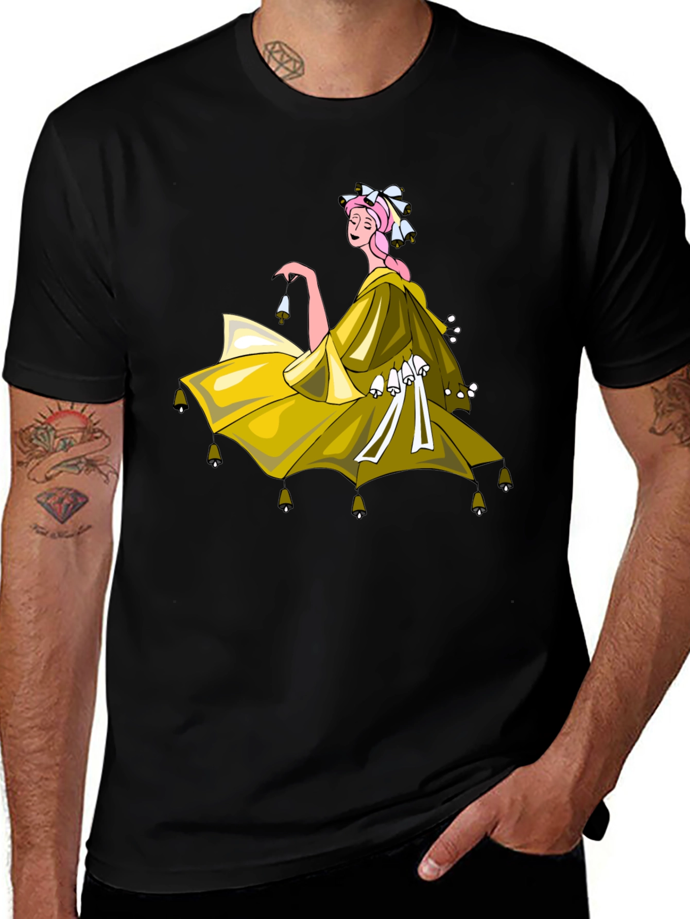 Whimsical Bell Dancer Graphic Tee - Black