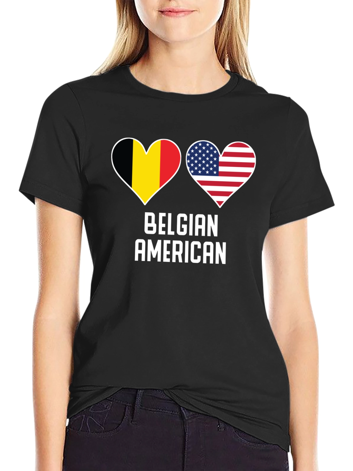 Belgian American Pride T-Shirt - Heart Flag Design