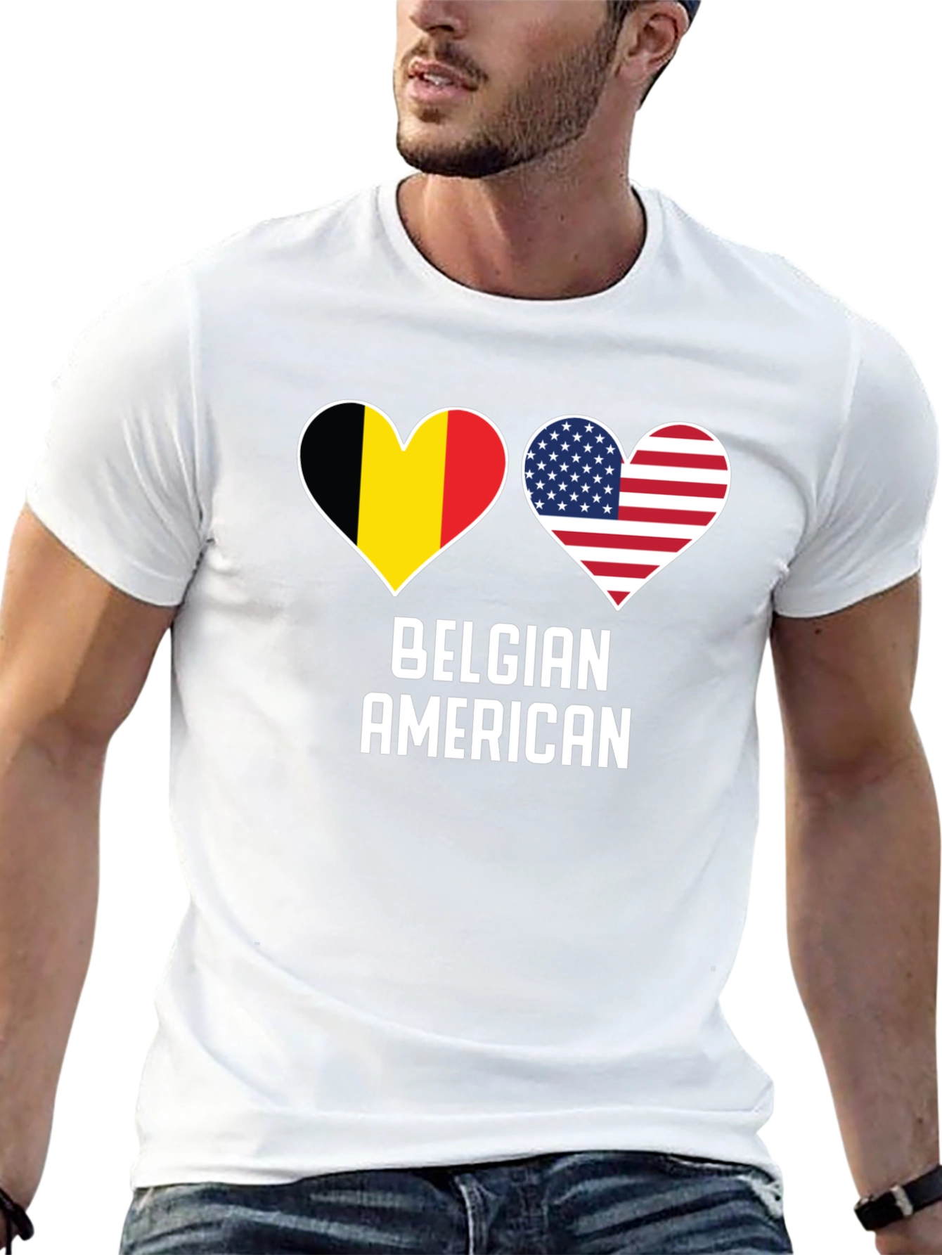 Belgian American Pride T-Shirt - Heart Flag Design
