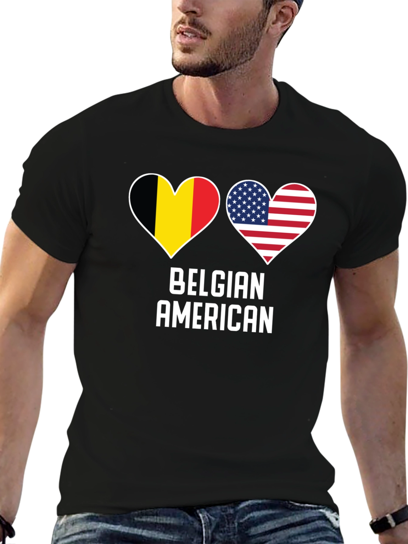 Belgian American Pride T-Shirt - Heart Flag Design