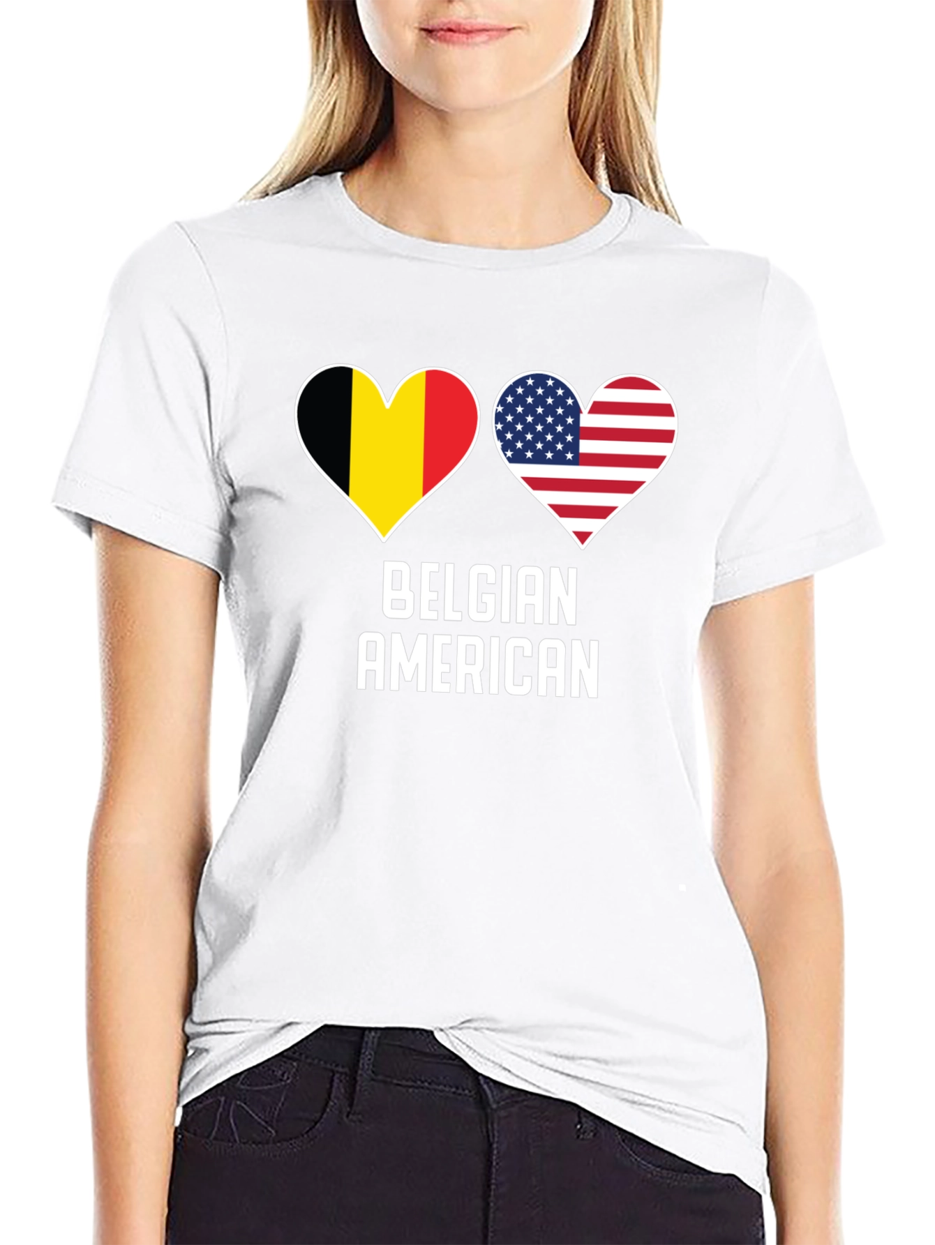 Belgian American Pride T-Shirt - Heart Flag Design