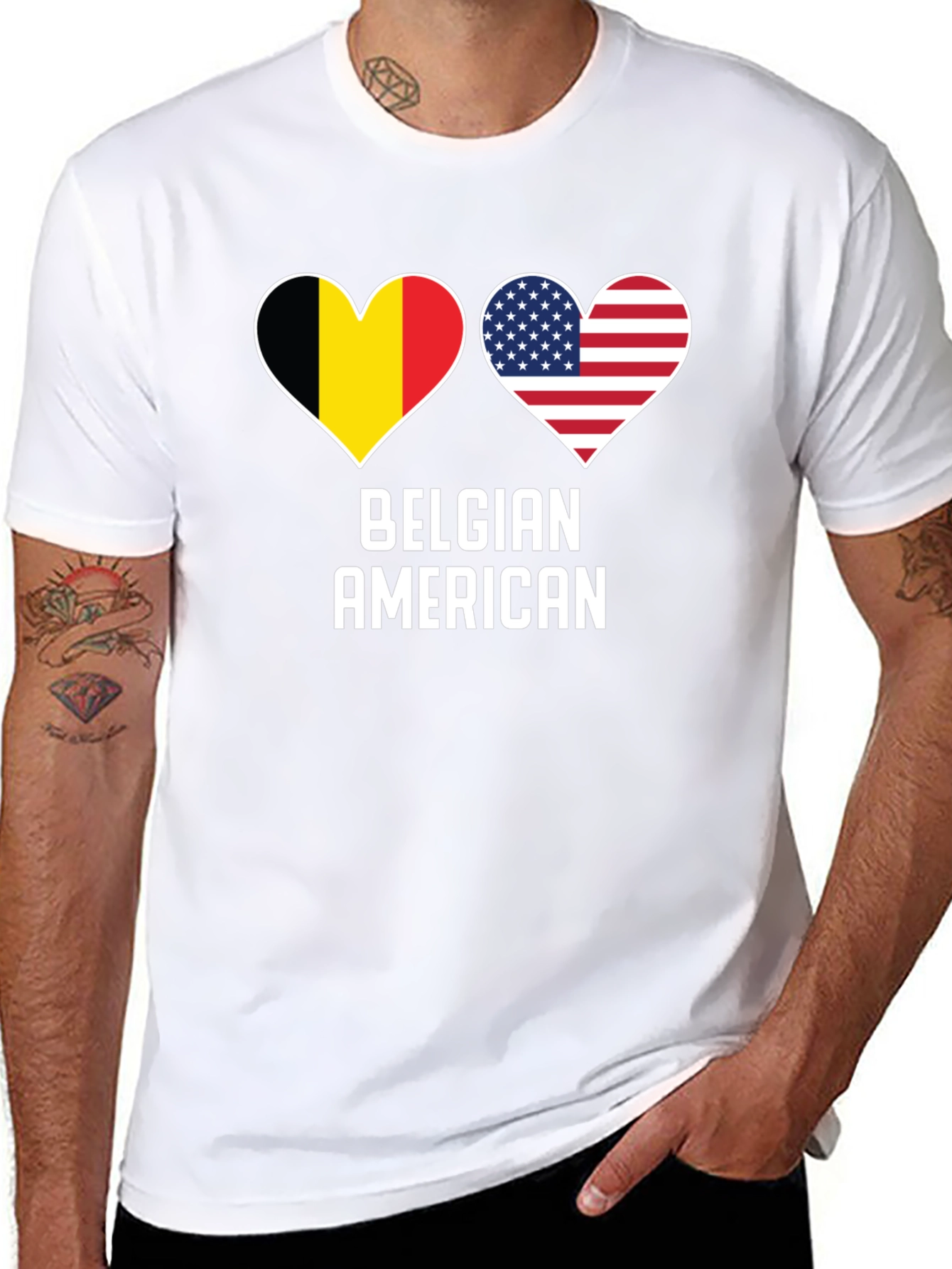 Belgian American Pride T-Shirt - Heart Flag Design