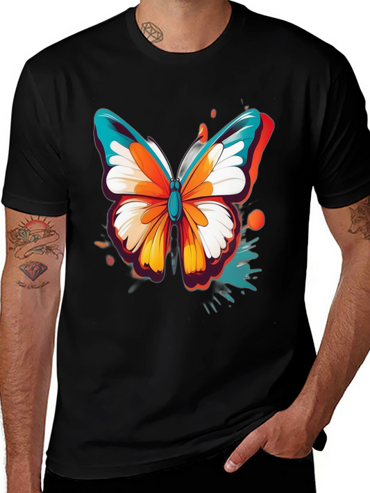 Vibrant Butterfly Graphic Black T-Shirt