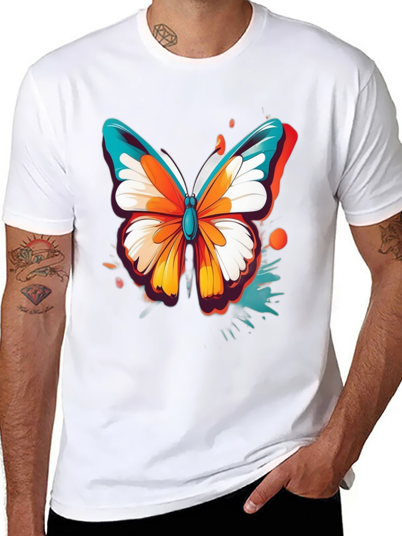 Vibrant Butterfly Graphic Black T-Shirt