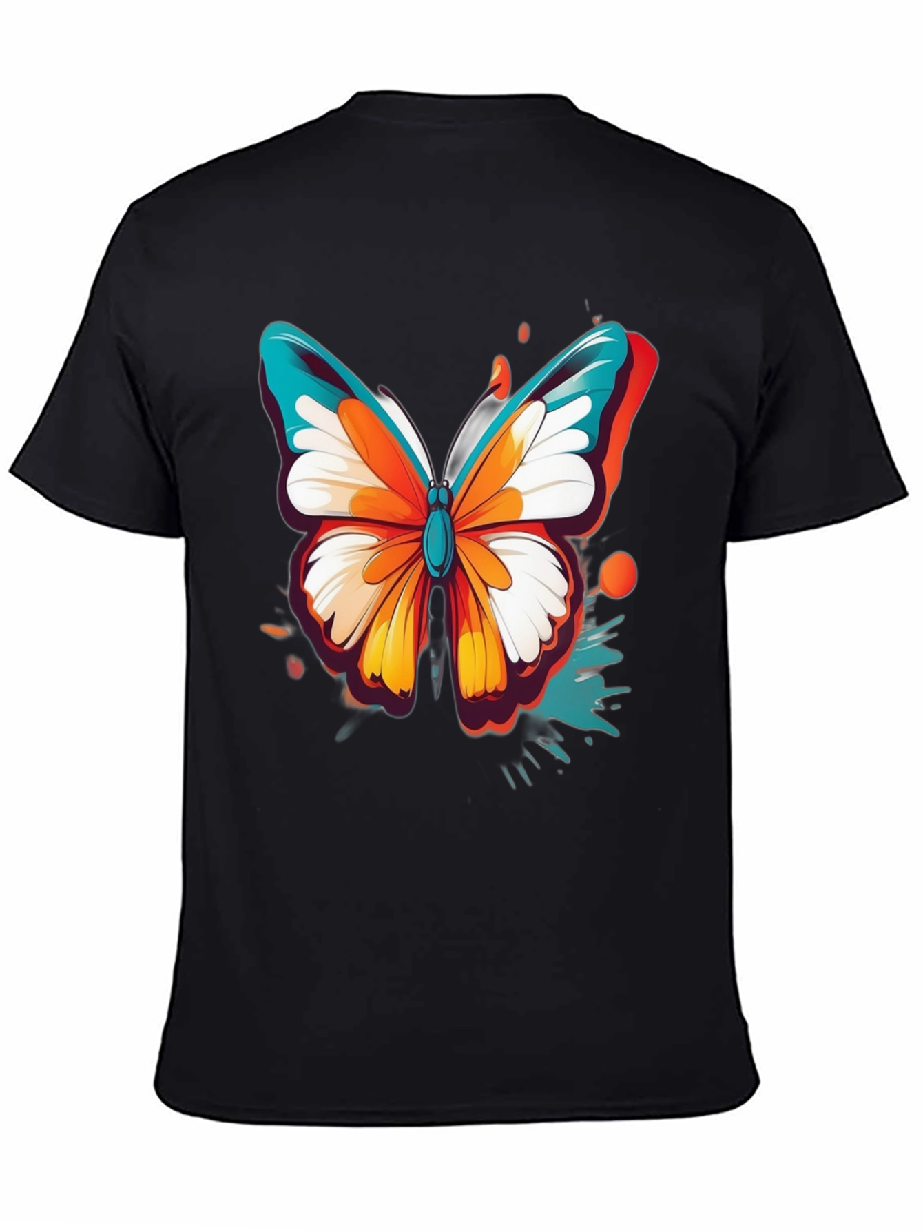 Vibrant Butterfly Graphic Black T-Shirt
