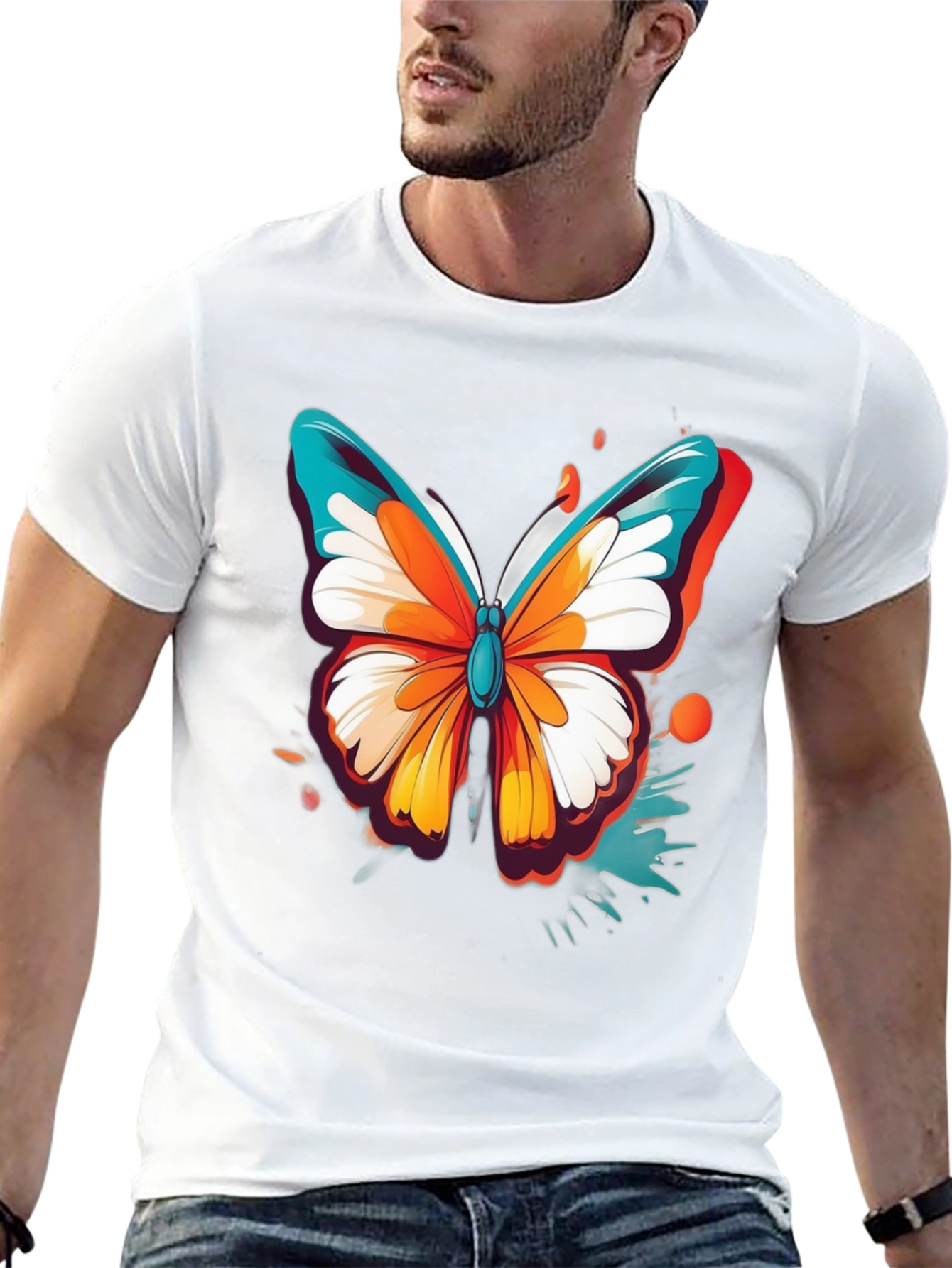 Vibrant Butterfly Graphic Black T-Shirt