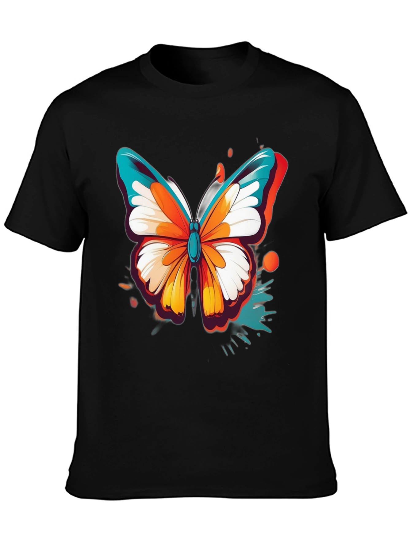 Vibrant Butterfly Graphic Black T-Shirt