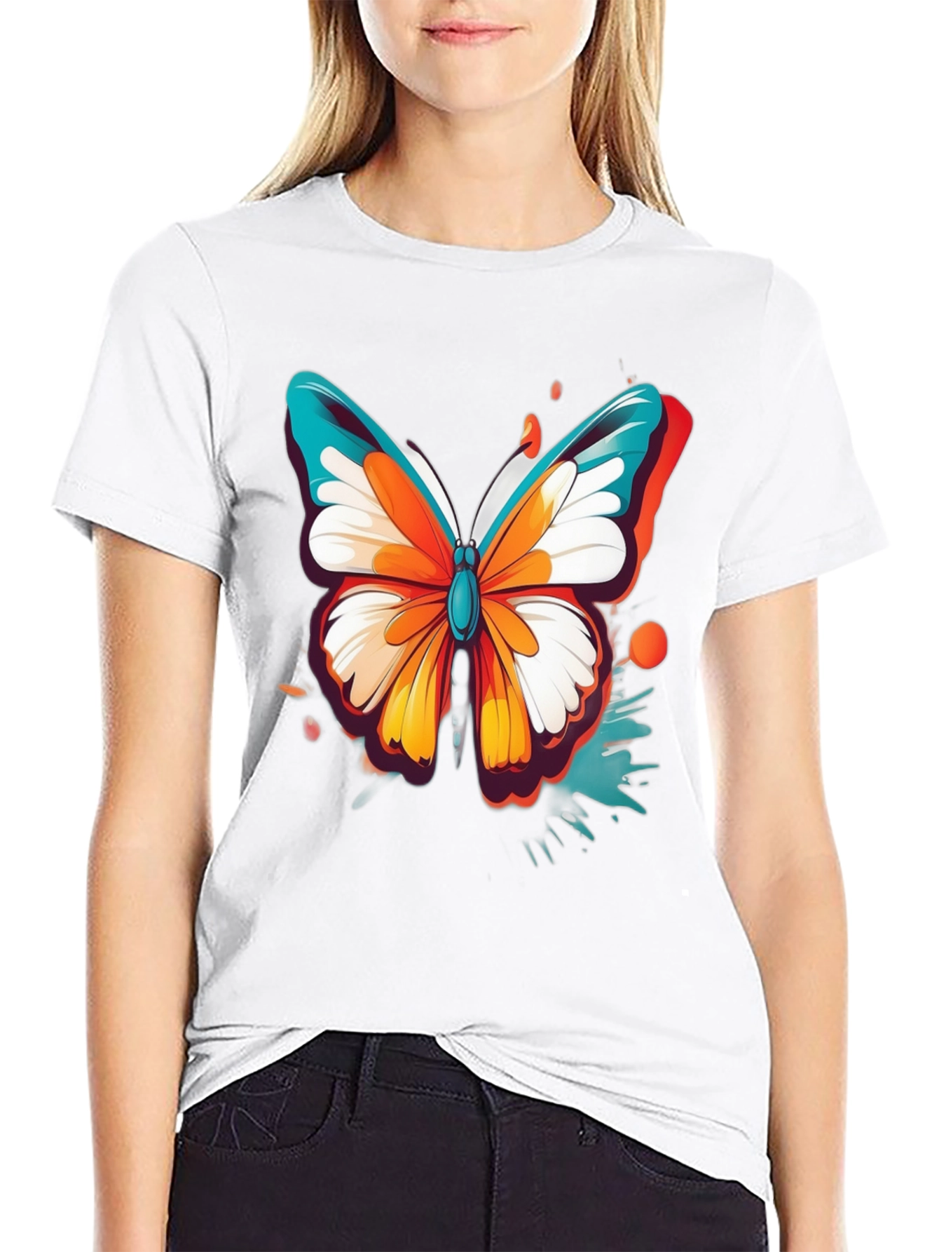 Vibrant Butterfly Graphic Black T-Shirt