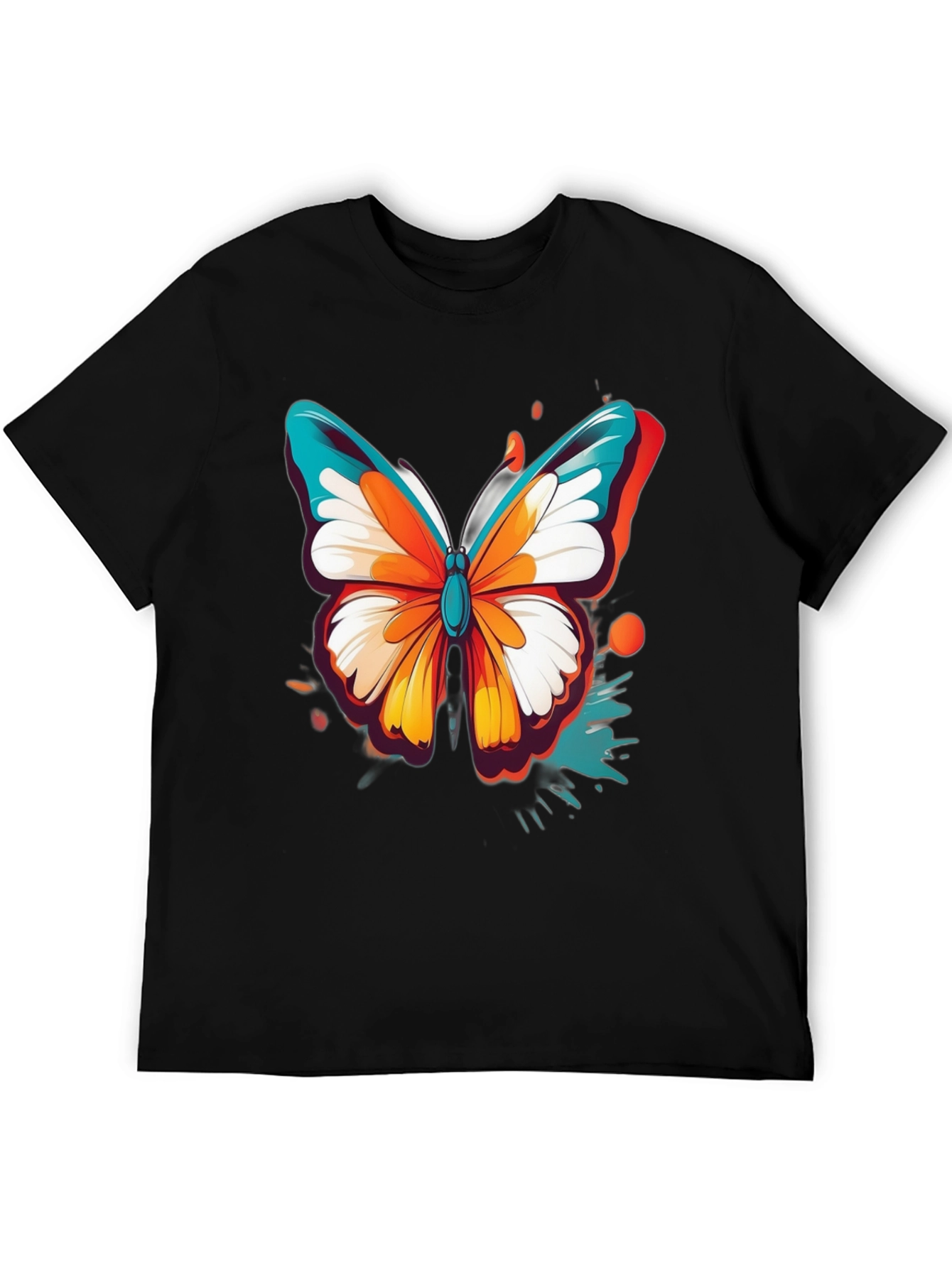 Vibrant Butterfly Graphic Black T-Shirt