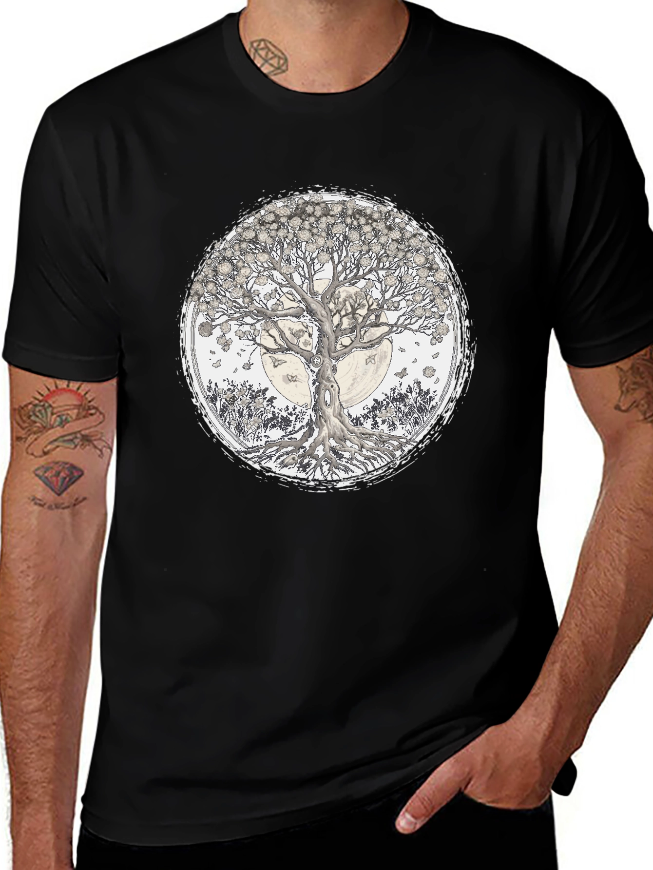 Tree of Life Graphic Tee - Black Cotton T-Shirt