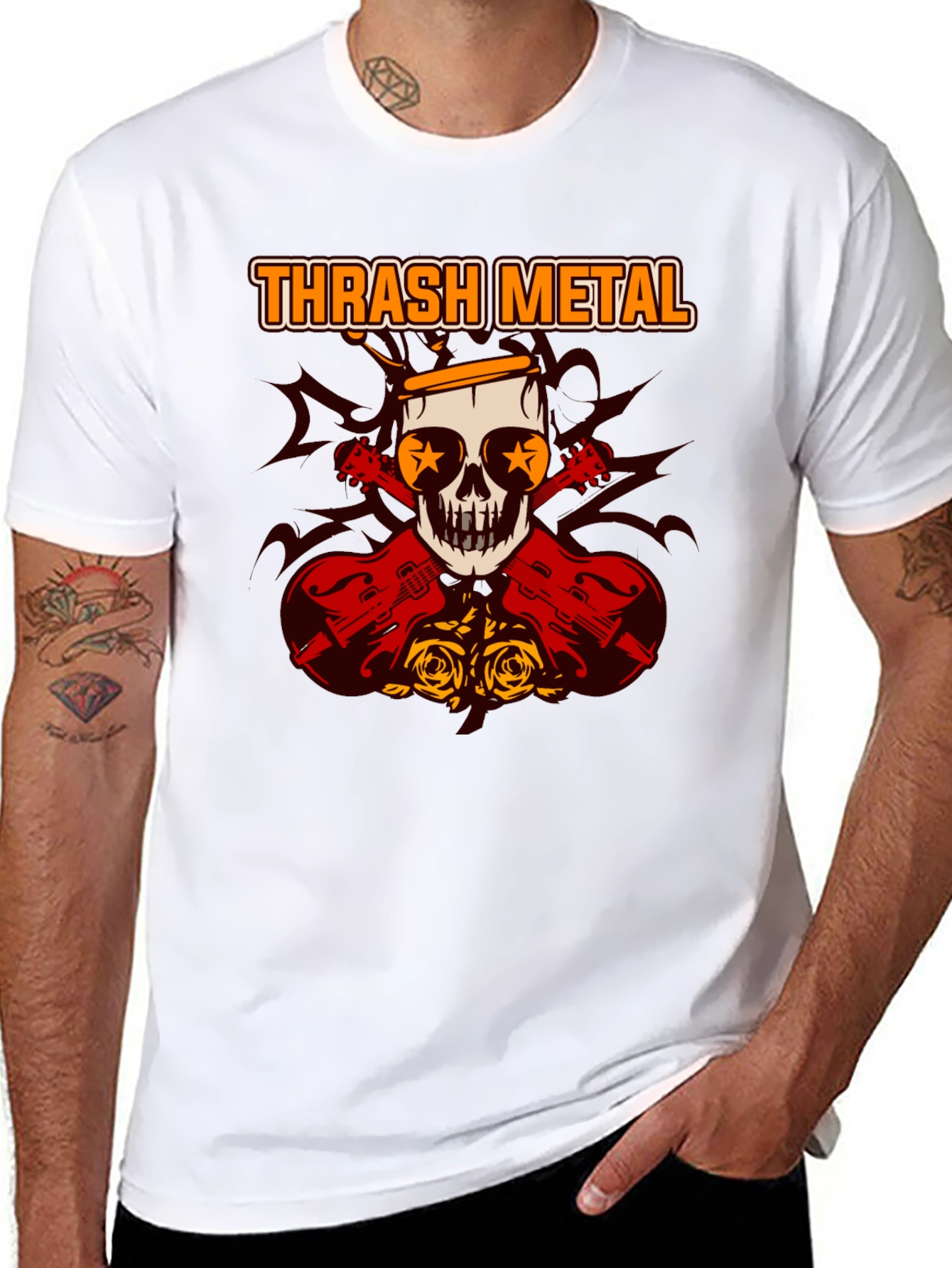 Thrash Metal Skull & Guitar Graphic Tee