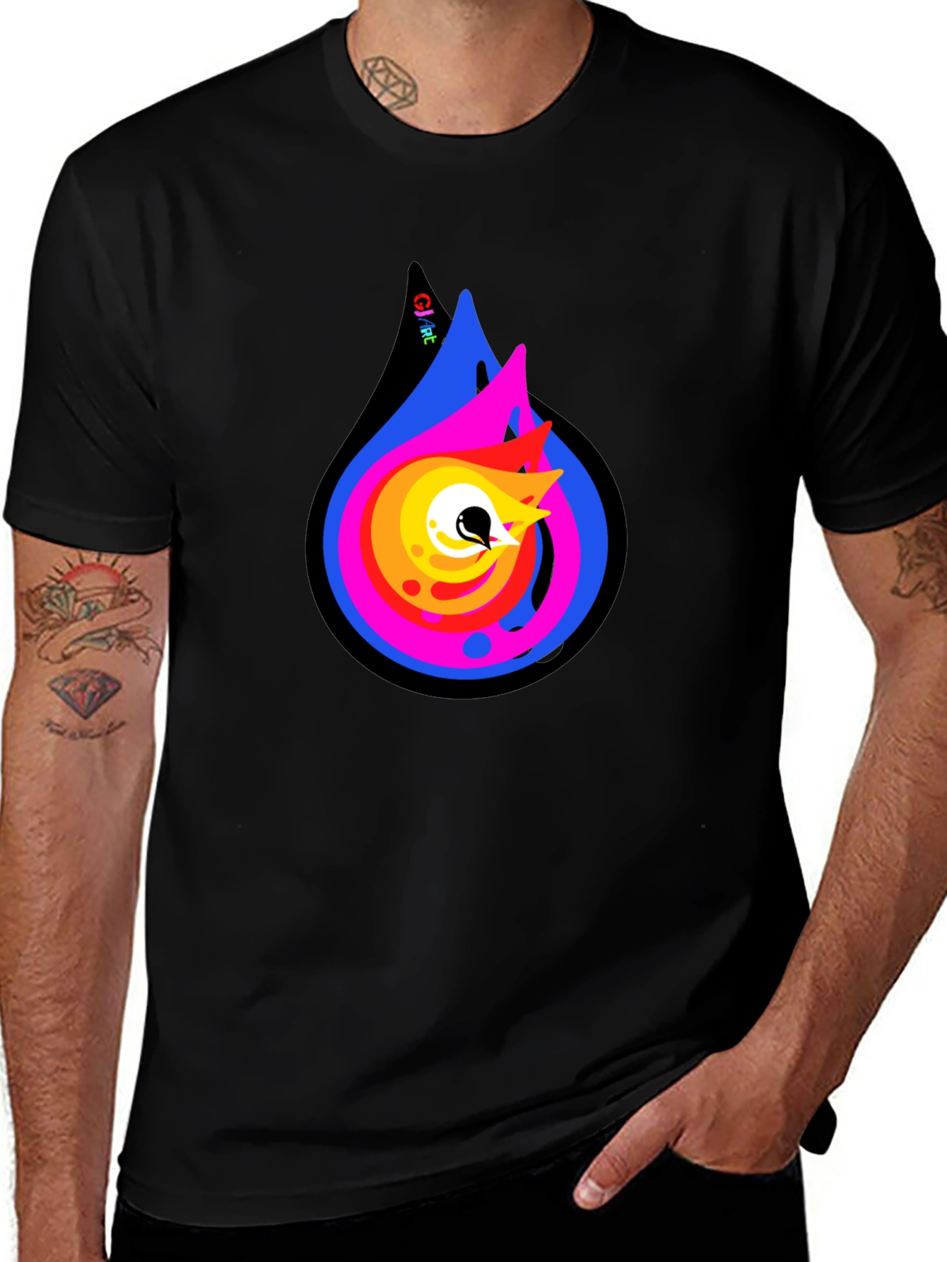 Abstract Flame Graphic Black T-Shirt