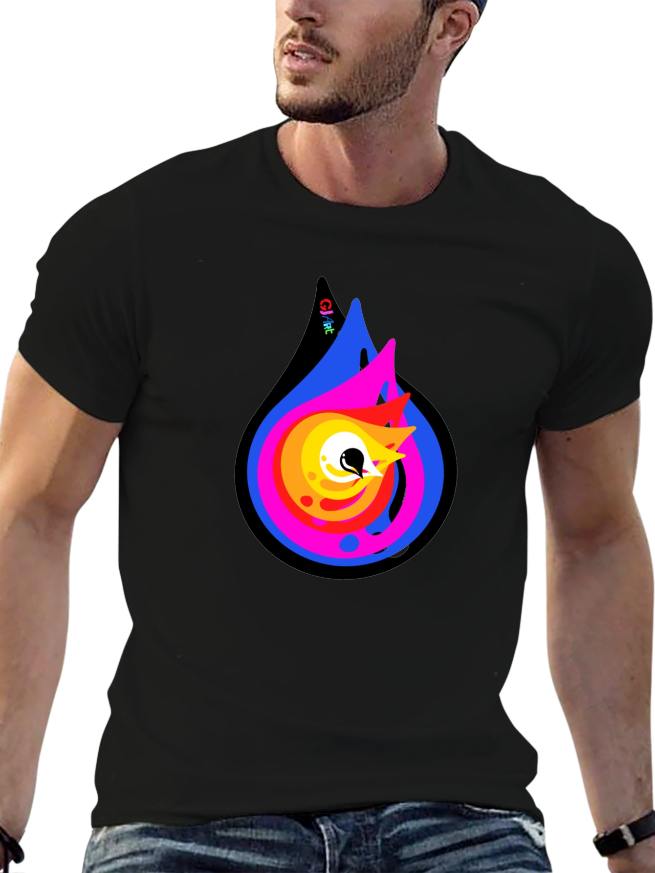Abstract Flame Graphic Black T-Shirt